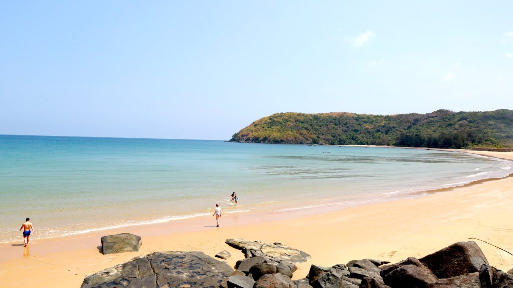 Wide sandy beach and turquoise water on a southern Vietnam island